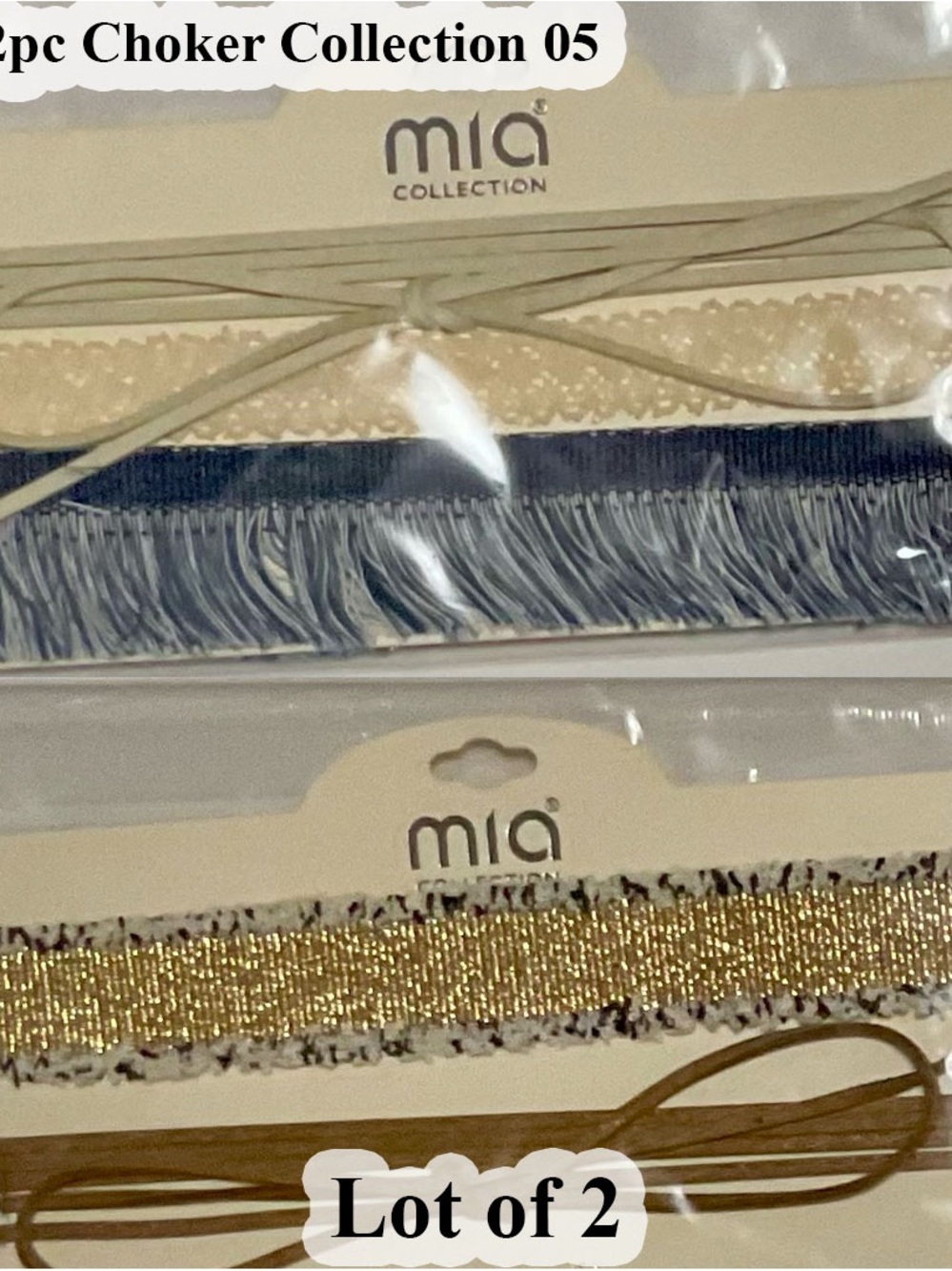 MIA Gold Metallic and Navy Fringe Choker Set